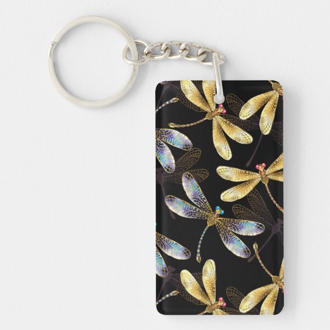 Seamless Pattern with Golden Dragonflies Keychain (Front)