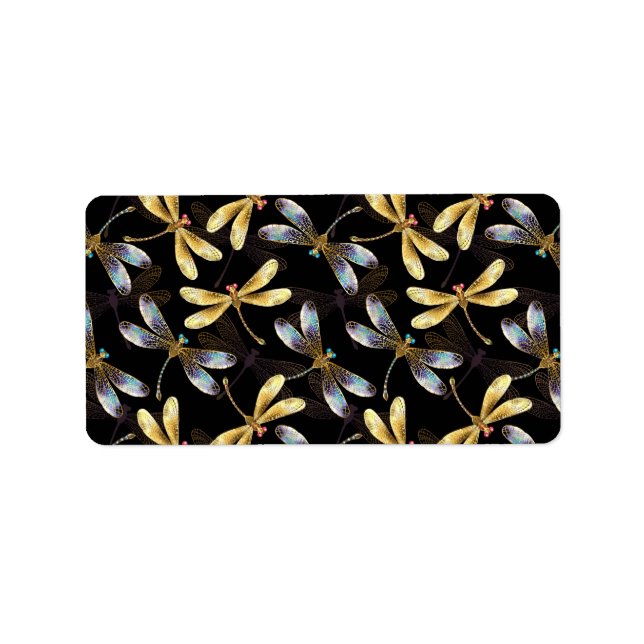 Seamless Pattern with Golden Dragonflies Label (Front)