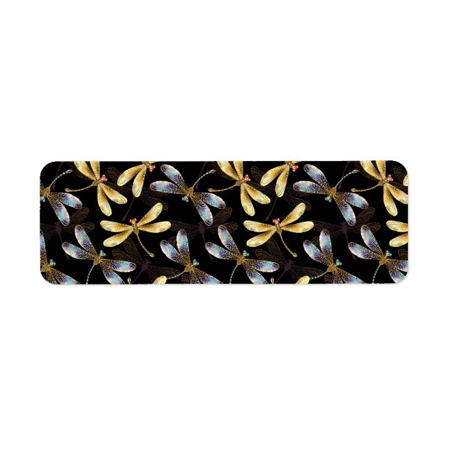 Seamless Pattern with Golden Dragonflies Label (Front)
