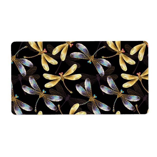 Seamless Pattern with Golden Dragonflies Label (Front)