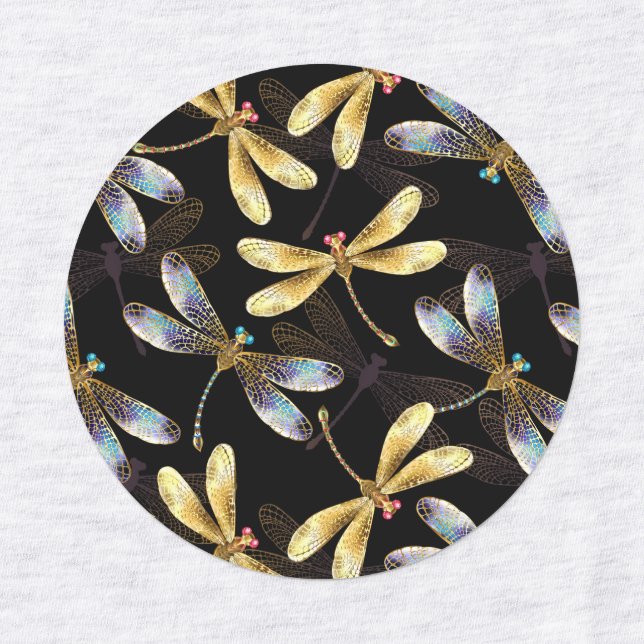 Seamless Pattern with Golden Dragonflies Labels (Design 3)