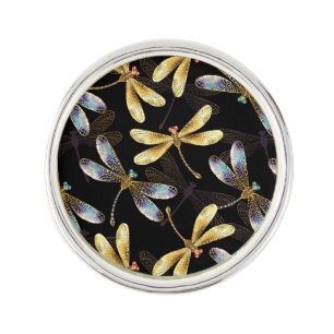 Seamless Pattern with Golden Dragonflies Lapel Pin