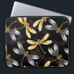 Seamless Pattern with Golden Dragonflies Laptop Sleeve<br><div class="desc">Seamless pattern with gold,  jewelry,  shiny dragonflies with detailed,  sparkling wings on black background. Gold dragonfly.</div>