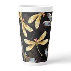 Seamless Pattern with Golden Dragonflies Latte Mug