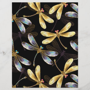 Seamless Pattern with Golden Dragonflies Letterhead