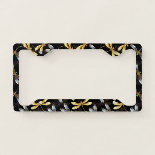 Seamless Pattern with Golden Dragonflies License Plate Frame