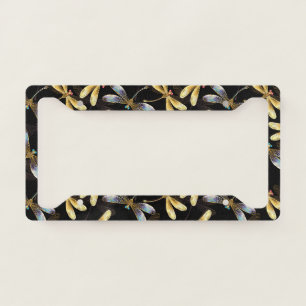 Seamless Pattern with Golden Dragonflies License Plate Frame