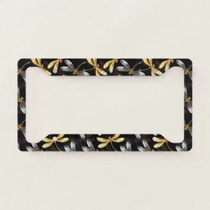 Seamless Pattern with Golden Dragonflies License Plate Frame