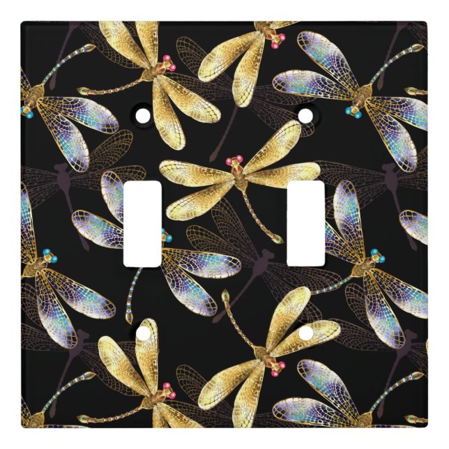 Seamless Pattern with Golden Dragonflies Light Switch Cover (Front)