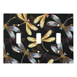 Seamless Pattern with Golden Dragonflies Light Switch Cover