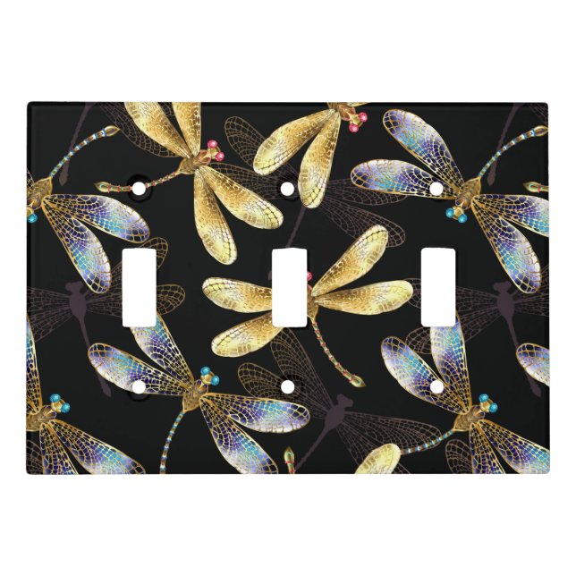Seamless Pattern with Golden Dragonflies Light Switch Cover (Front)