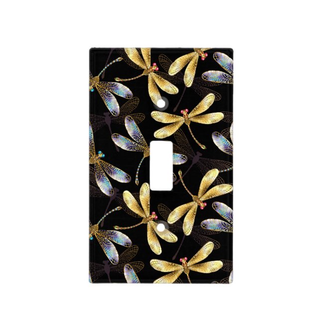 Seamless Pattern with Golden Dragonflies Light Switch Cover (Front)
