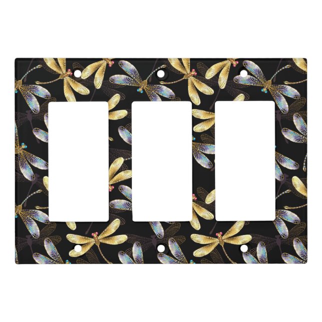 Seamless Pattern with Golden Dragonflies Light Switch Cover (Front)