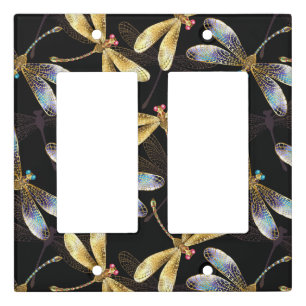 Seamless Pattern with Golden Dragonflies Light Switch Cover
