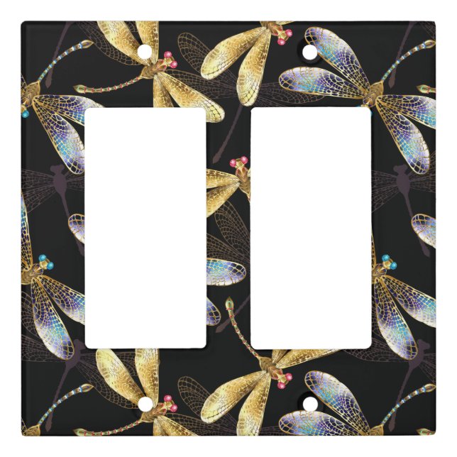 Seamless Pattern with Golden Dragonflies Light Switch Cover (Front)