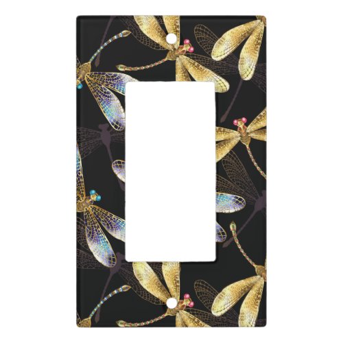 Seamless Pattern with Golden Dragonflies Light Switch Cover