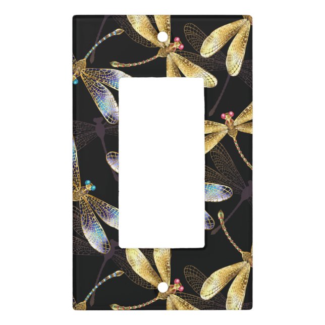 Seamless Pattern with Golden Dragonflies Light Switch Cover (Front)