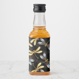 Seamless Pattern with Golden Dragonflies Liquor Bottle Label