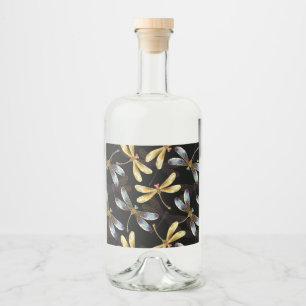 Seamless Pattern with Golden Dragonflies Liquor Bottle Label