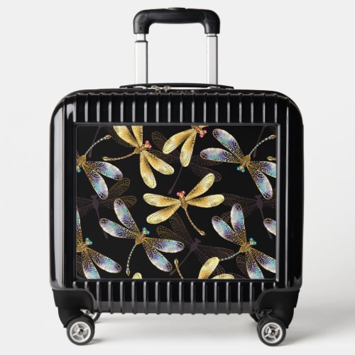 Seamless Pattern with Golden Dragonflies Luggage