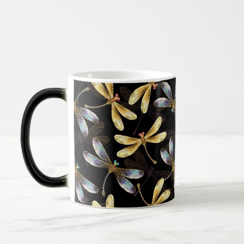 Seamless Pattern with Golden Dragonflies Magic Mug