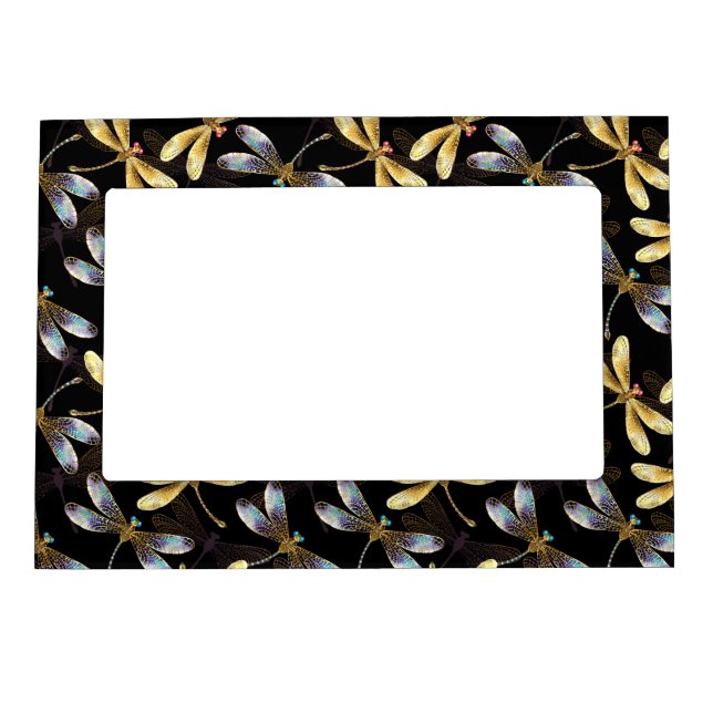 Seamless Pattern with Golden Dragonflies Magnetic Frame (Front)