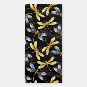 Seamless Pattern with Golden Dragonflies Magnetic Notepad