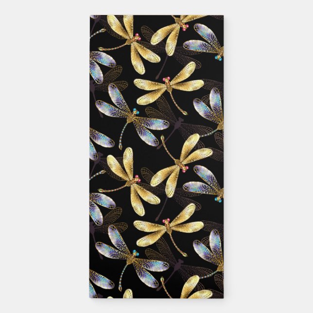Seamless Pattern with Golden Dragonflies Magnetic Notepad (Front)