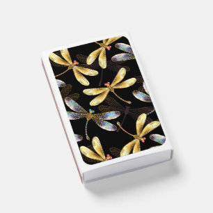 Seamless Pattern with Golden Dragonflies Matchboxes