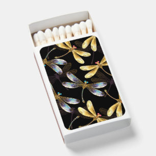 Seamless Pattern with Golden Dragonflies Matchboxes