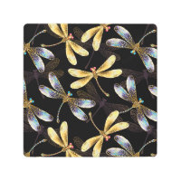 Seamless Pattern with Golden Dragonflies