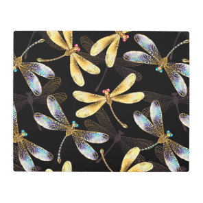 Seamless Pattern with Golden Dragonflies Metal Print