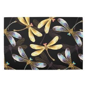 Seamless Pattern with Golden Dragonflies Metal Print