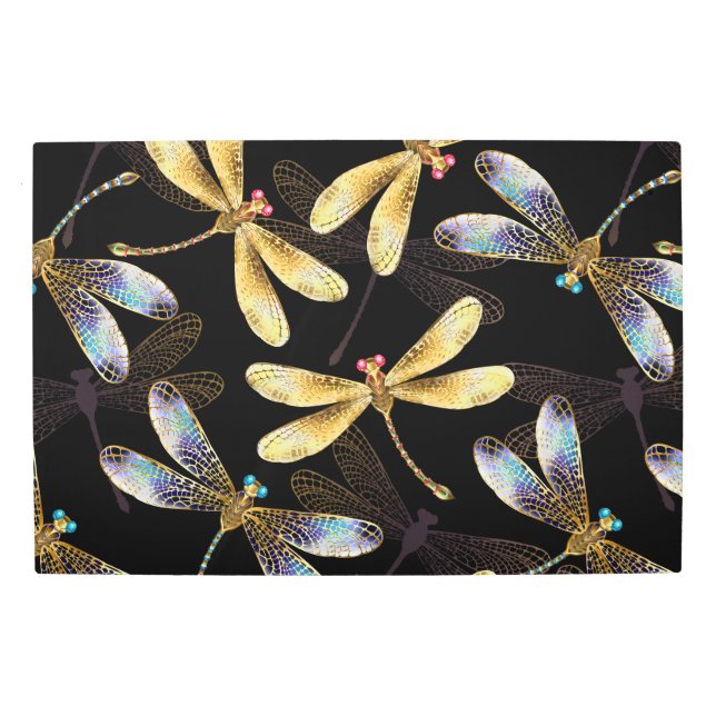 Seamless Pattern with Golden Dragonflies Metal Print (Front)