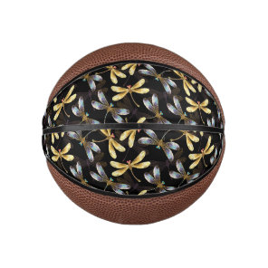 Seamless Pattern with Golden Dragonflies Mini Basketball