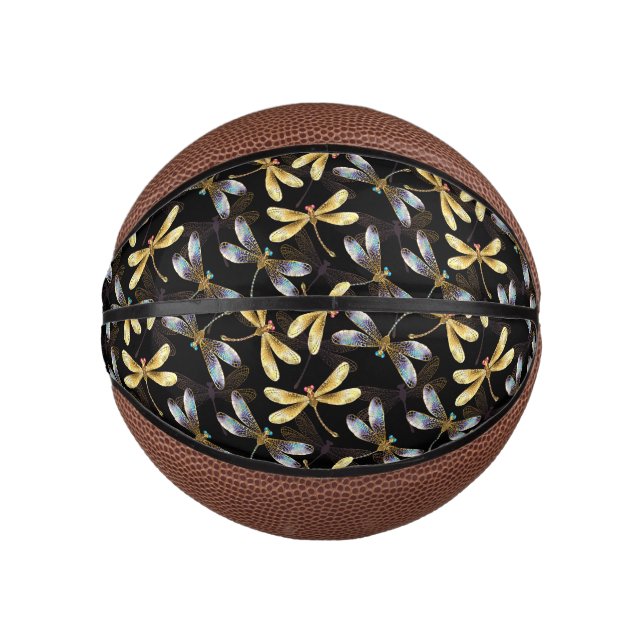 Seamless Pattern with Golden Dragonflies Mini Basketball (Front)