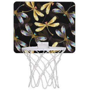 Seamless Pattern with Golden Dragonflies Mini Basketball Hoop