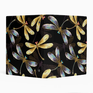 Seamless Pattern with Golden Dragonflies Mini Binder