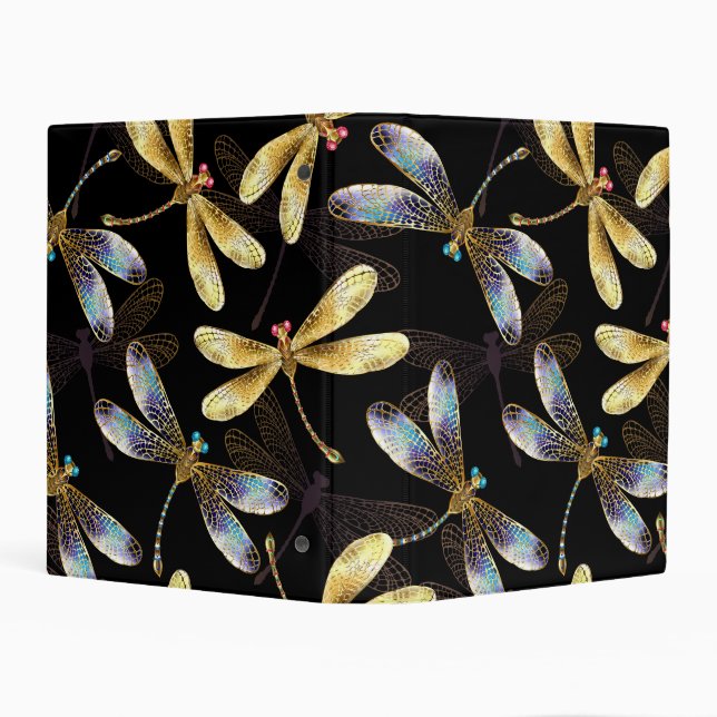 Seamless Pattern with Golden Dragonflies Mini Binder (Background)