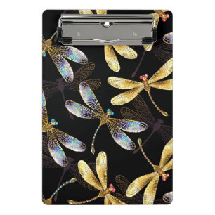 Seamless Pattern with Golden Dragonflies Mini Clipboard