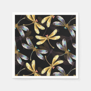 Seamless Pattern with Golden Dragonflies Napkins