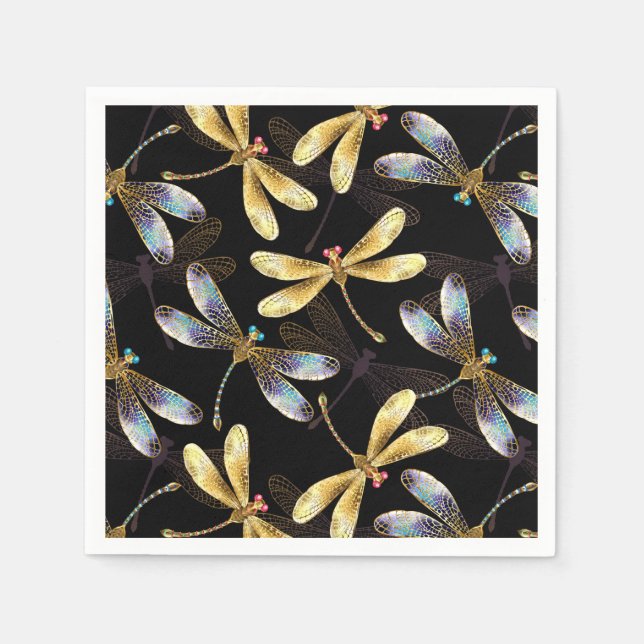 Seamless Pattern with Golden Dragonflies Napkins (Front)