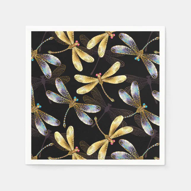 Seamless Pattern with Golden Dragonflies Napkins | Zazzle