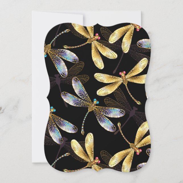 Seamless Pattern with Golden Dragonflies Note Card (Front)