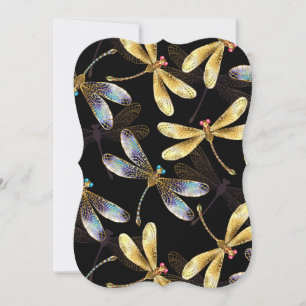 Seamless Pattern with Golden Dragonflies Note Card