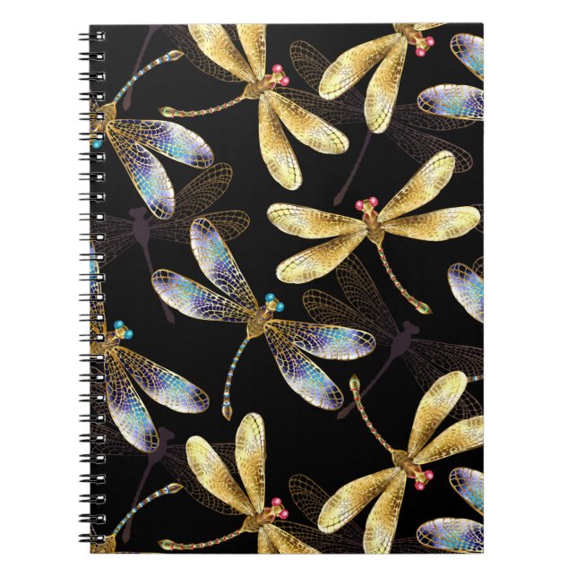 Seamless Pattern with Golden Dragonflies Notebook (Front)