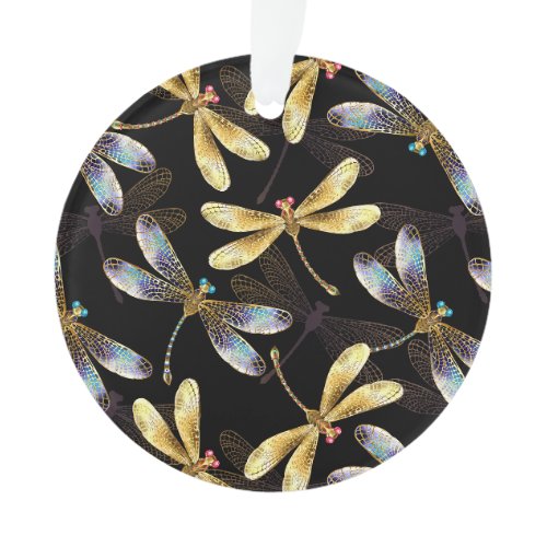 Seamless Pattern with Golden Dragonflies Ornament