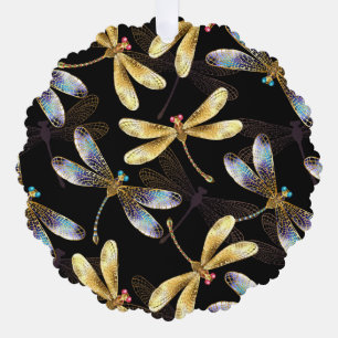 Seamless Pattern with Golden Dragonflies Ornament Card