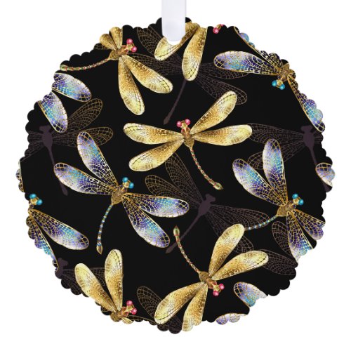 Seamless Pattern with Golden Dragonflies Ornament Card