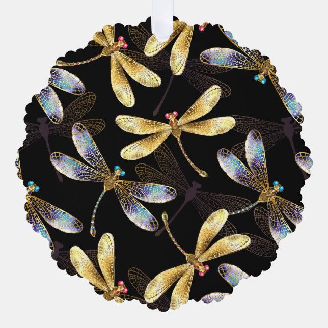 Seamless Pattern with Golden Dragonflies Ornament Card (Front)
